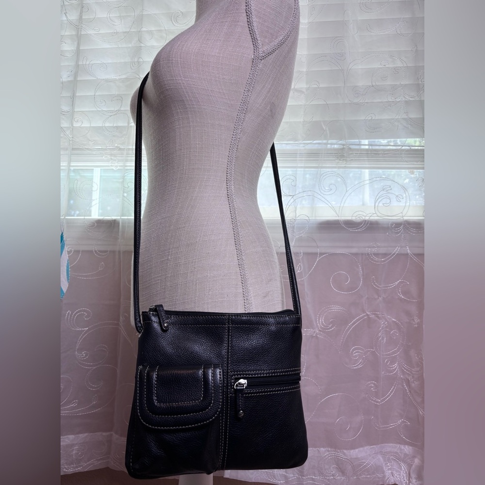 Tignanello Black Pebbled Leather Crossbody Bag